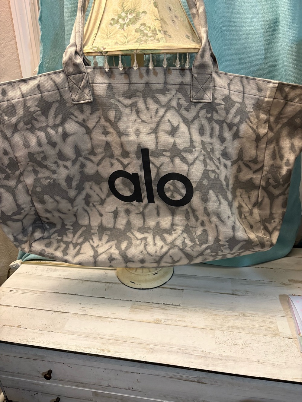 ALO Yoga Grey Tie-Dye Canvas Tote with Black Logo